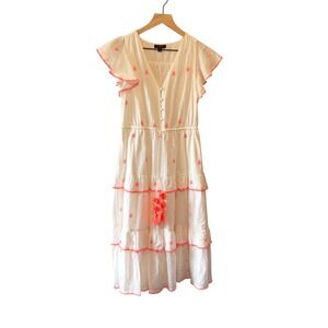 J Crew Flutter-sleeve Embroidered Midi Dress‎ in Cotton voile Sz 4P